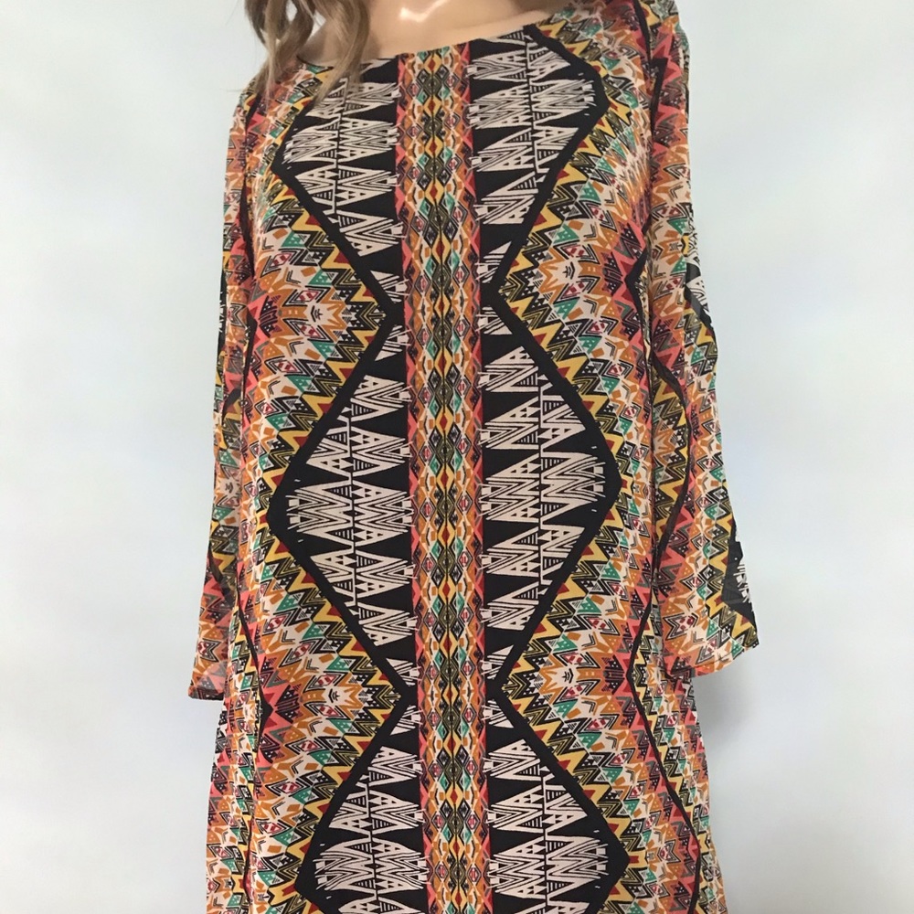 As U Wish Tribal Print Cold Shoulder Dress, M
